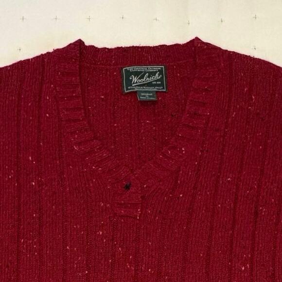Woolrich Ribbed V-neck Pullover Sweater Women's XL | Bright Ruby Heather Red - Picture 2 of 13